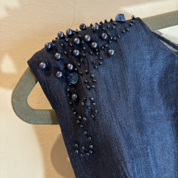 ADRIANNA PAPELL Sz 10 (estimated) Over the Knee Dress Pleated Beaded Lace Zipper - Picture 5 of 12